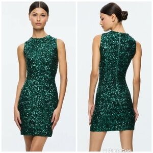Alice + Olivia COLEY SEQUIN MINI DRESS in Forest Green New with Tags!